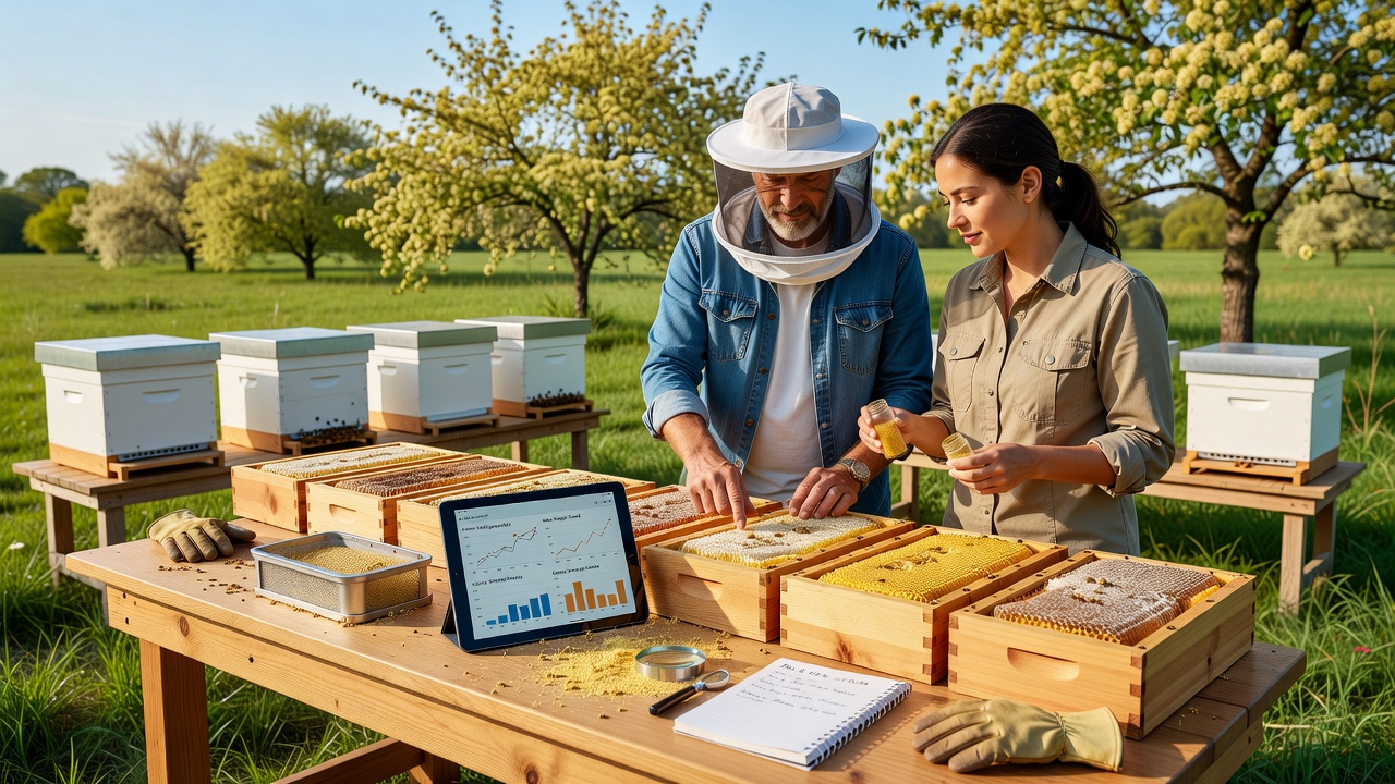Detailed view of pollen analysis equipment and hive monitoring tools used by local beekeepers